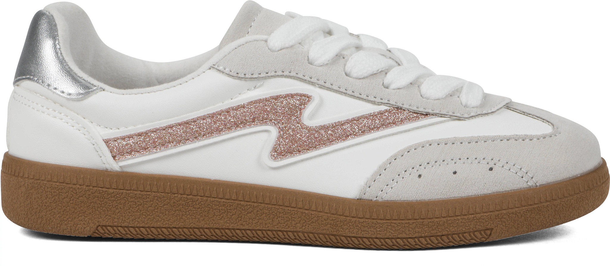 Girl's Steve Madden Kirby Court shown in White/Rose Gold/Gum (White)